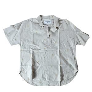 REI Cooperative Polo Unisex S Beige Polka Dot Hemp Cotton Relaxed Casual